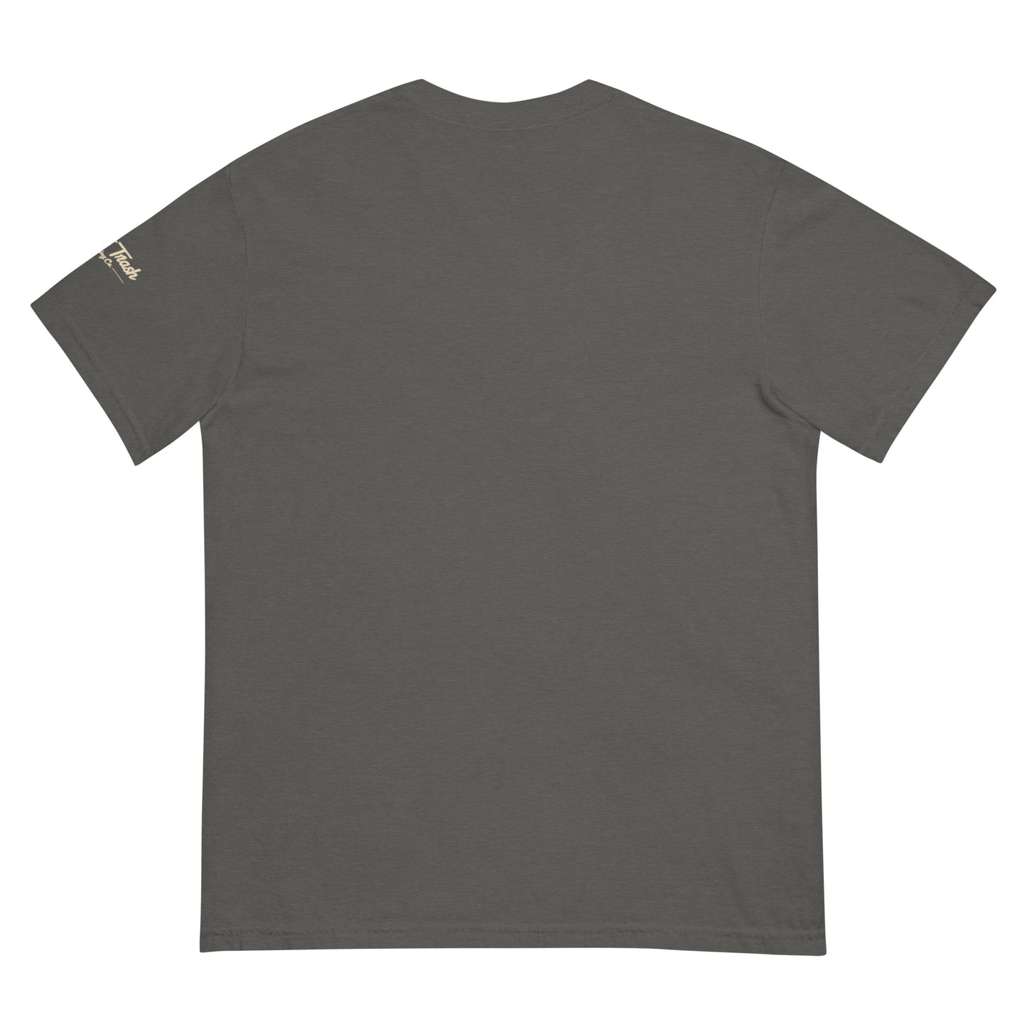 Back view of The Josephine Rage Tee in Pepper showing the cream Coast Trash Clothing Co. sleeve logo