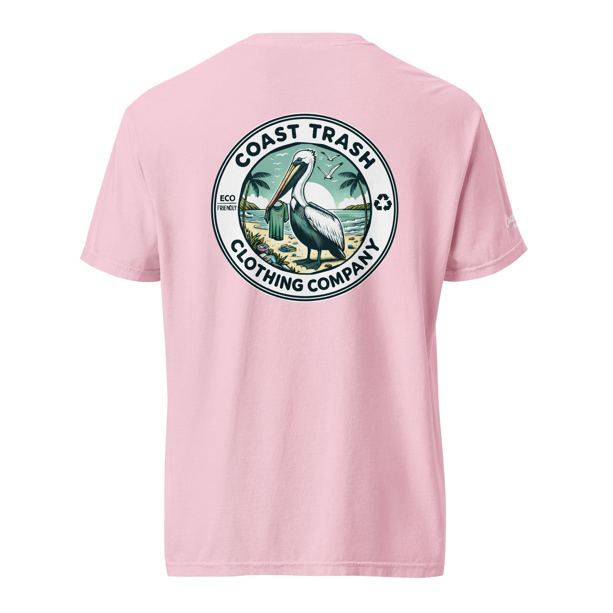 Blossom Milo Badge Tee, back view with restored badge lettering and smooth white sleeve script