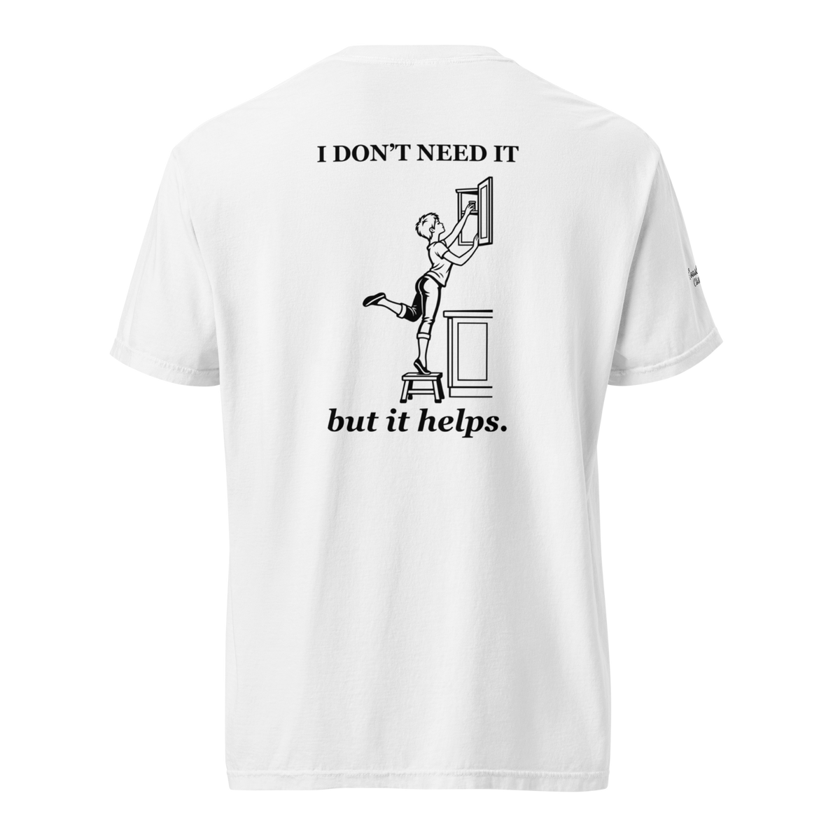 A Little Help Tee in White, back view.