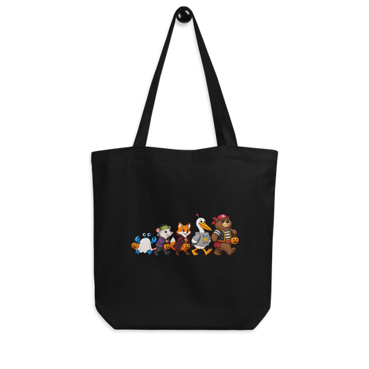 Boo Crew Halloween characters on the front of the black organic cotton tote