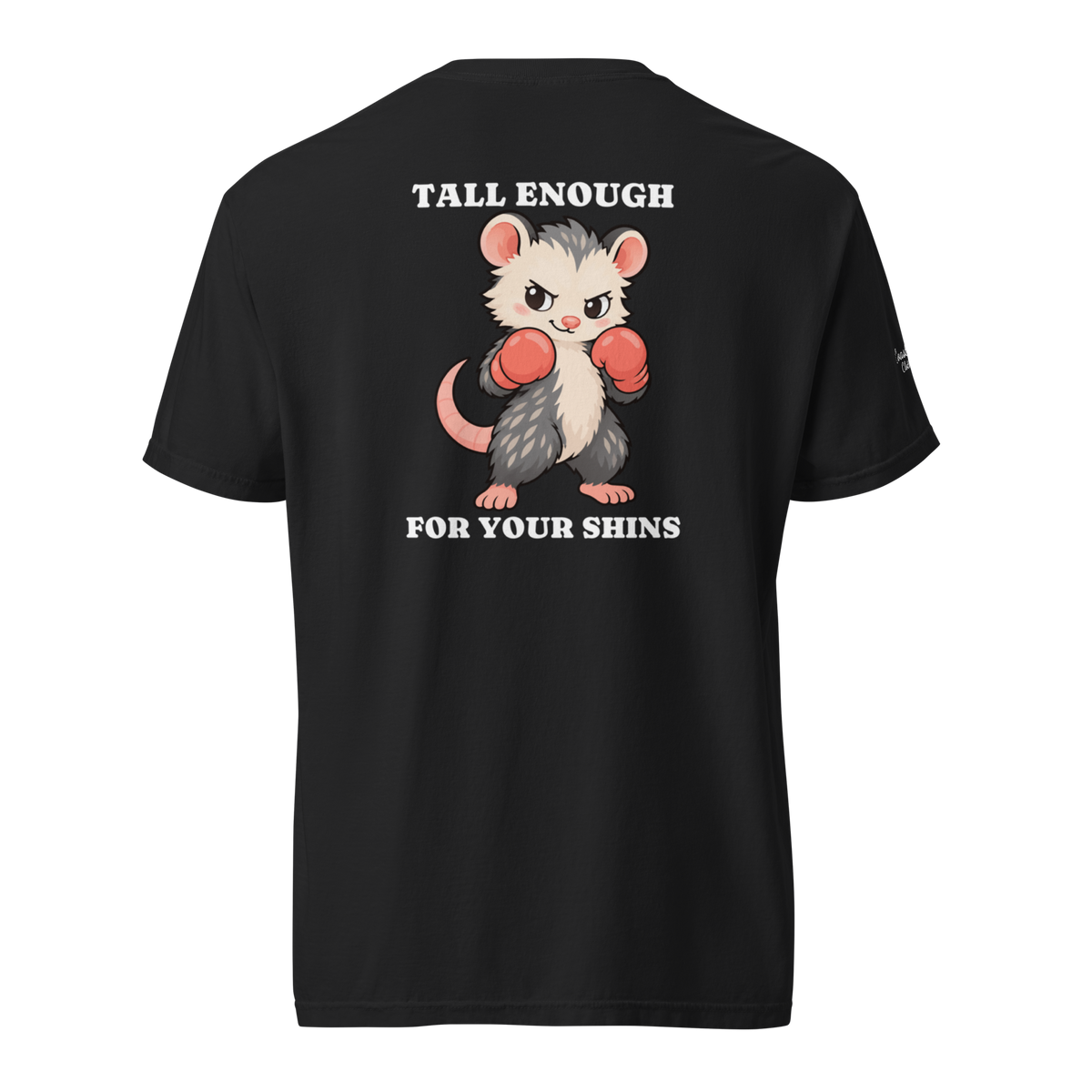 Tall Enough Tee in Black, back view with Ophelia boxing artwork and Coast Trash branding.