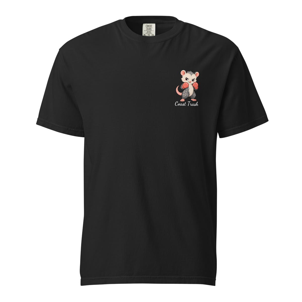 Tall Enough Tee, Black, front view with artwork at the wearer's left chest pocket position