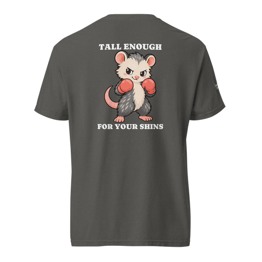 Tall Enough Tee in Pepper, back view with Ophelia boxing artwork and Coast Trash branding.