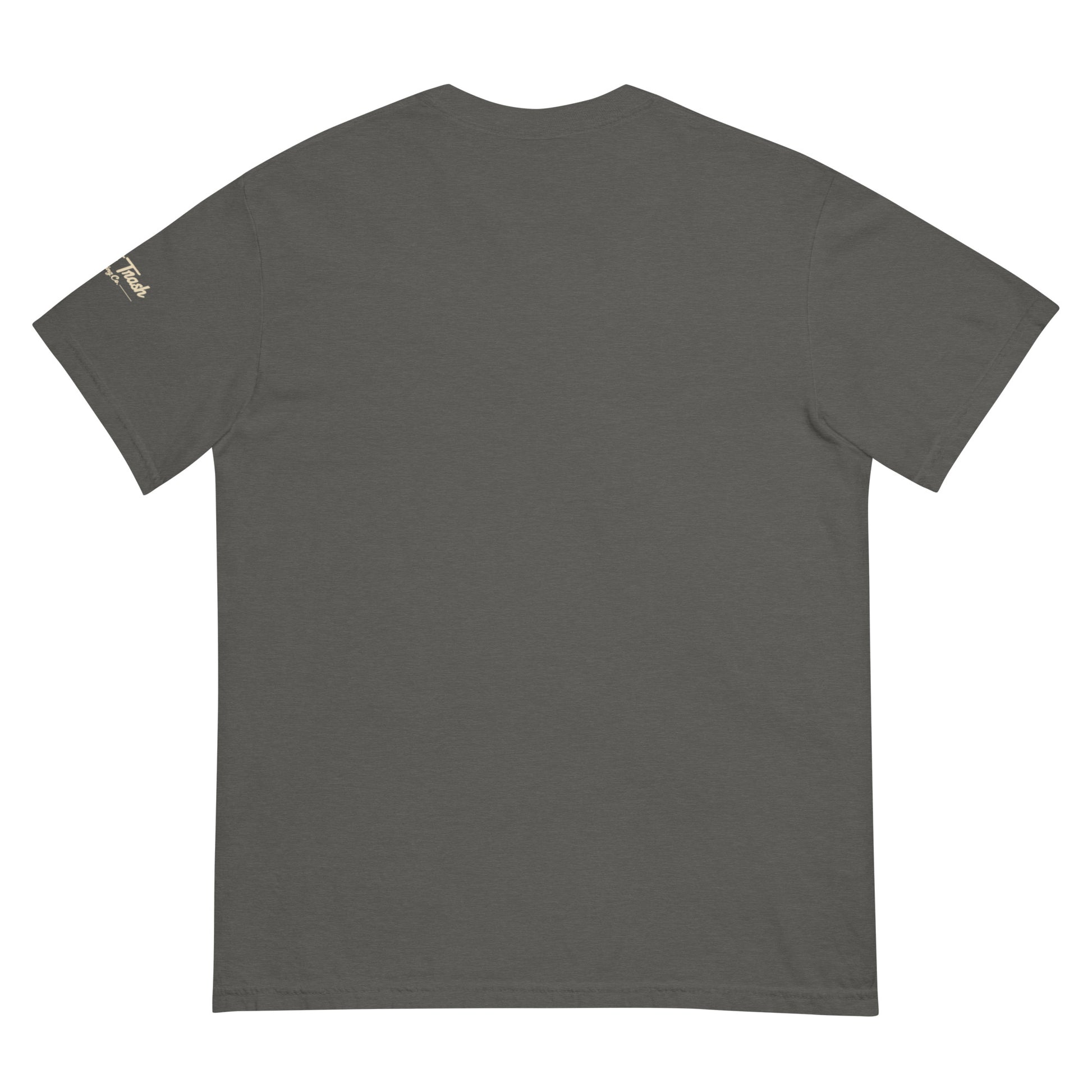 Back view of The Josephine Rage Tee in Pepper showing the cream Coast Trash Clothing Co. sleeve logo