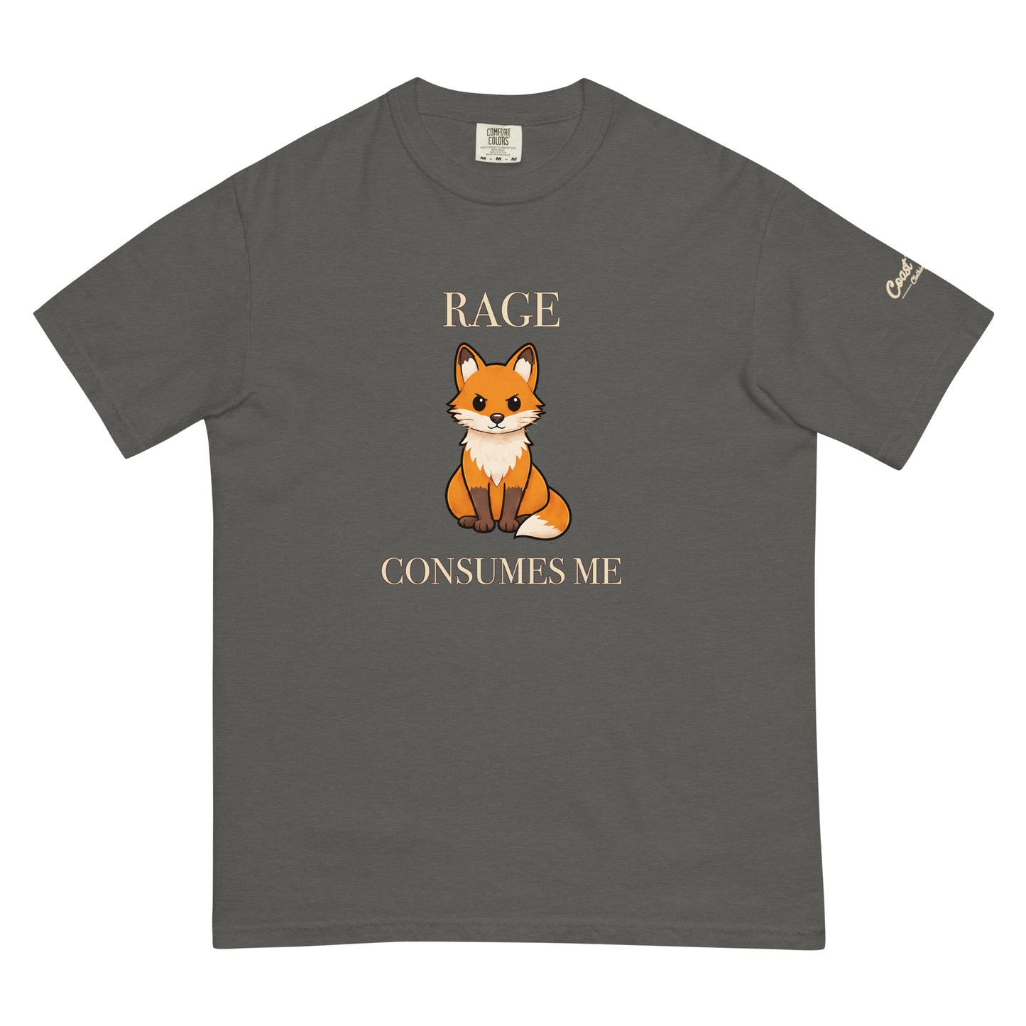 The Josephine Rage Tee in Pepper with fox graphic and cream sleeve logo