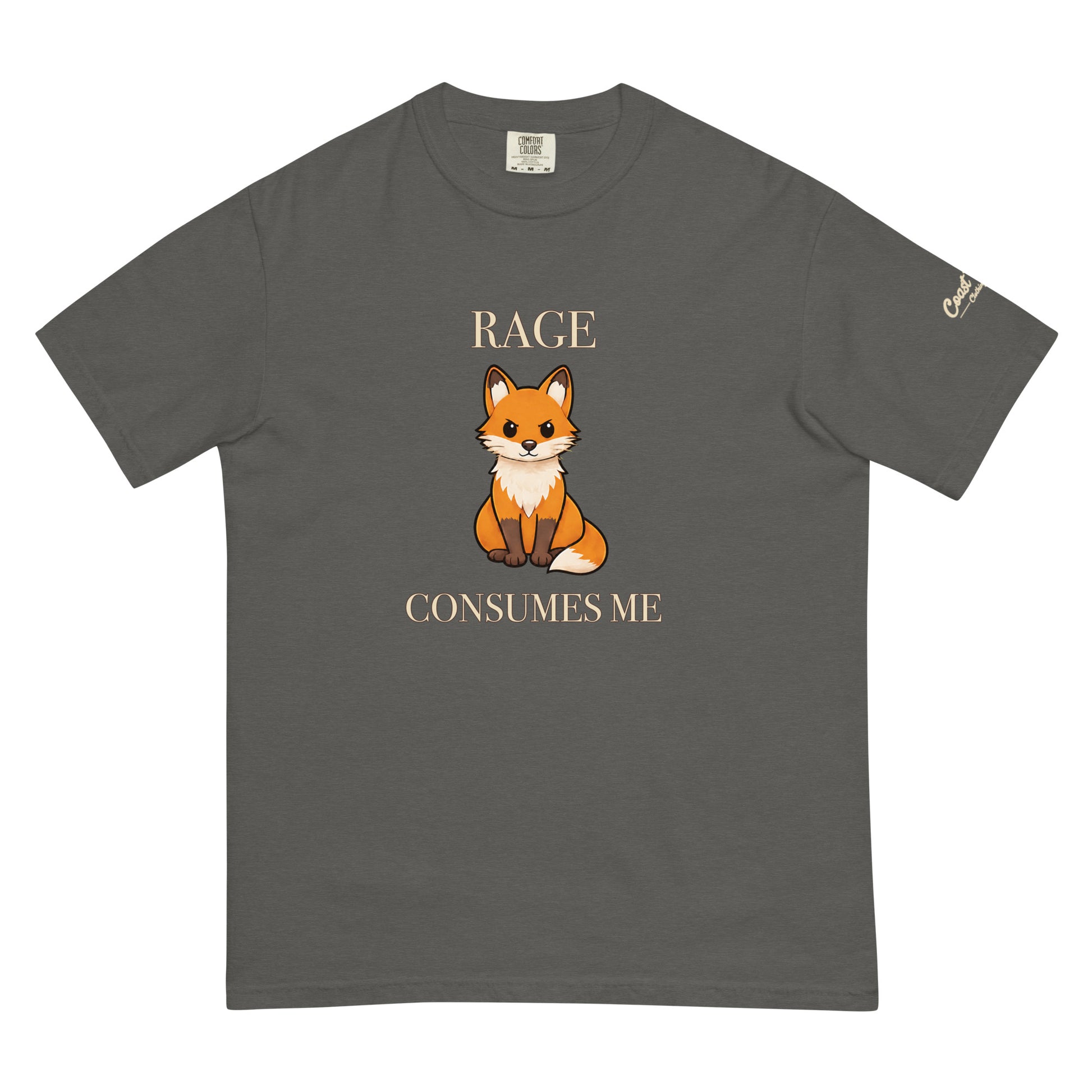 The Josephine Rage Tee in Pepper with fox graphic and cream sleeve logo