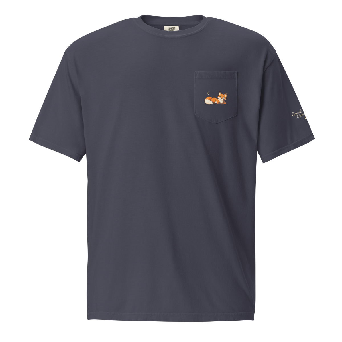 True Navy Josephine’s Zero Fox Given Pocket Tee, front with small Josephine fox and crescent on the chest pocket.