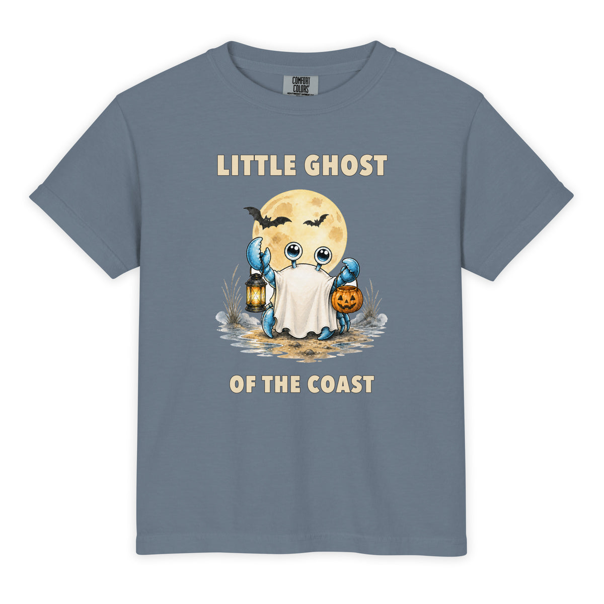 Blue Jean Ody youth tee featuring the Little Ghost of the Coast front artwork
