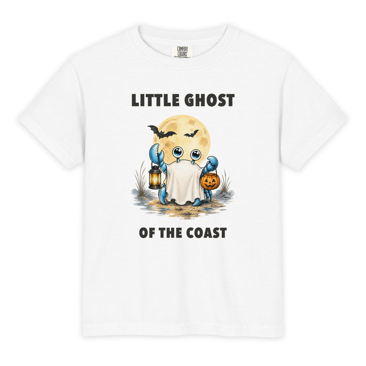 White Ody youth tee featuring the Little Ghost of the Coast front artwork